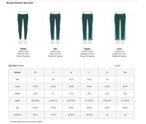 Marmot Women's PreCip Eco Full Zip Rain Pants SHORT Length Size Chart - ScoutTech Outfitters