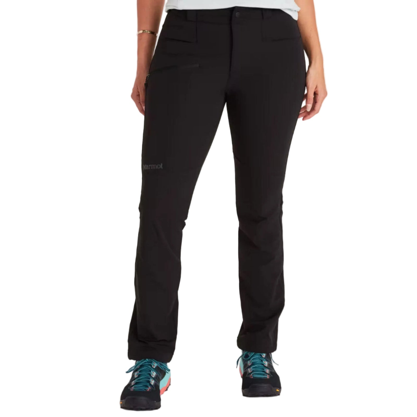 Marmot Women's Scree Durable Stretch Softshell Pants in Black on Model 2nd Pose | ScoutTech Outfitters Mississauga