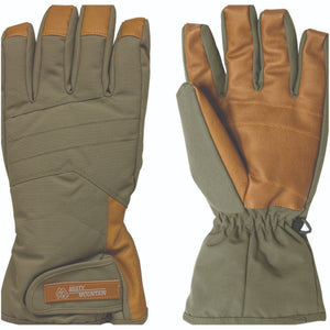 Misty Mountain Thinsulate Reflective Lined Gloves in Olive Green and Natural Brown Showing 1 Palm Up and 1 Palm Down | ScoutTech Outfitters