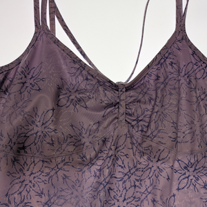 Mountain Hardwear Women's Afra Travel Dress in Purple Floral Print Close Up of Design Details | ScoutTech Outfitters