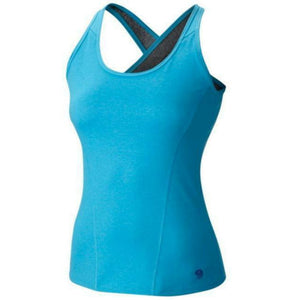 Mountain Hardwear Women's Mighty Activa Performance Tank Tops in Blue Front View Showing Stitched Bolt Label | ScoutTech Outfitters