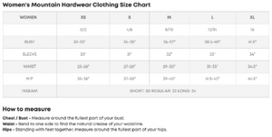 Mountain Hardwear Womens Clothing Size Chart | ScoutTech Outfitters 