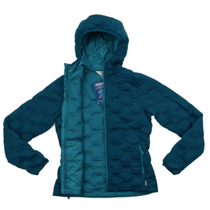 Mountain Hardwear Women's StretchDown DS Insulated Down Puffer Jackets in Blue Unzipped Showing Liner View | ScoutTech Outfitters Mississauga Store