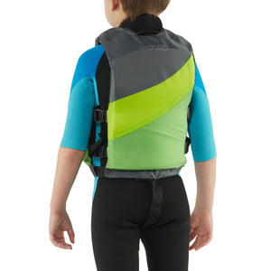 NRS Children's Crew PFD Life Jackets in Green Rear View On Model | ScoutTech Outfitters Mississauga Store