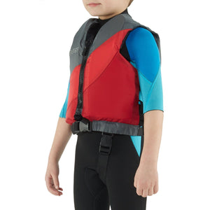 NRS Children's Crew PFD Life Jackets in Red On Model | ScoutTech