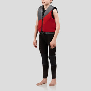 NRS Crew Youth PFD in Red and Grey On Model | ScoutTech Outfitters Mississauga Store