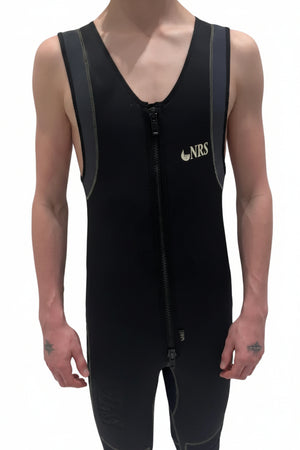 NRS Farmer John Wetsuit 3MM Sleeveless Neoprene with Front Full-Zip in Black White NRS Logo On Chest | ScoutTech Outfitters