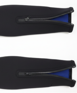 NRS Men's 3mm Farmer John Neoprene Wetsuits in Black Close Up of Leg Zippers | ScoutTech Outfitters