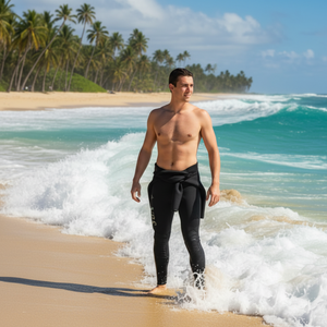 NRS Men's 3mm Farmer John Neoprene Wetsuits in Black worn in Peeled Down Fashion | ScoutTech Outfitters