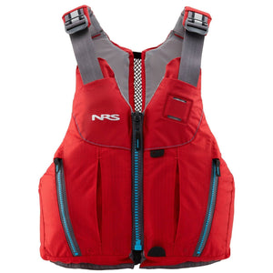 NRS Men's Oso PFD's Front Zip Life Jackets Front Close Up in Red with Grey Accent | ScoutTech Outfitters Mississauga Store