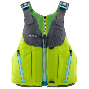 NRS Nora Women's Specific Fit PFD's In Green with Grey Accents Front View | ScoutTech Outfitters