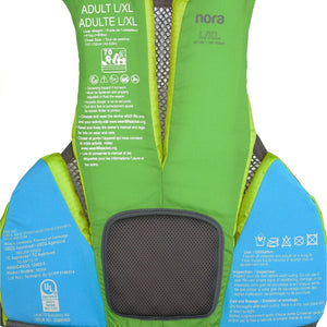 NRS Nora Women's Specific Fit PFD's Inside View of Vents and Certifications and Care | ScoutTech Outfitters