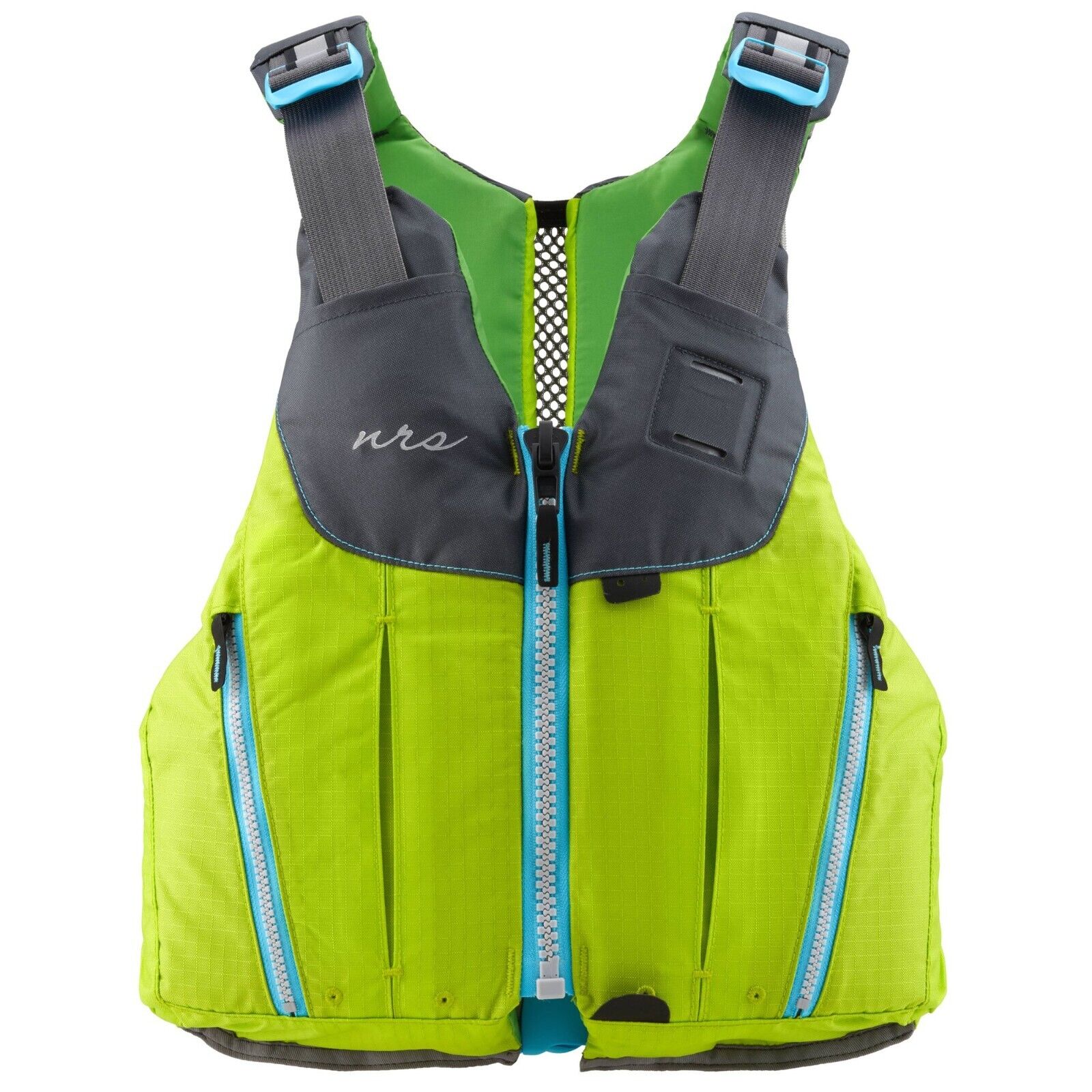 NRS Nora Women's Specific Fit PFD's in Green with Grey and Light Blue Accents | ScoutTech Outfitters Mississauga Store