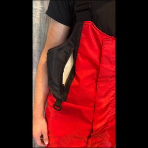 Nautilus Pro Series Insulated Survival Flotation Bib Snow Pants in Red Centre Right Close Up | ScoutTech Outfitters Mississauga Store