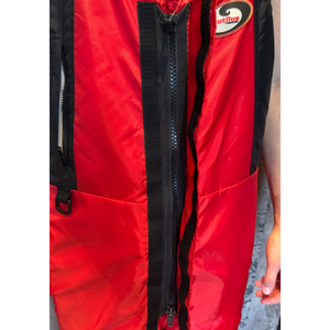 Nautilus Pro Series Insulated Survival Flotation Bib Snow Pants in Red Centre Zipper and Flap Close Up View | ScoutTech Outfitters Mississauga Store