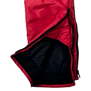 Nautilus Pro Series Insulated Survival Flotation Bib Snow Pants in Red Open Ankle Quarter Zip Showing Windblock and Breathable Mesh | ScoutTech Outfitters Mississauga Store