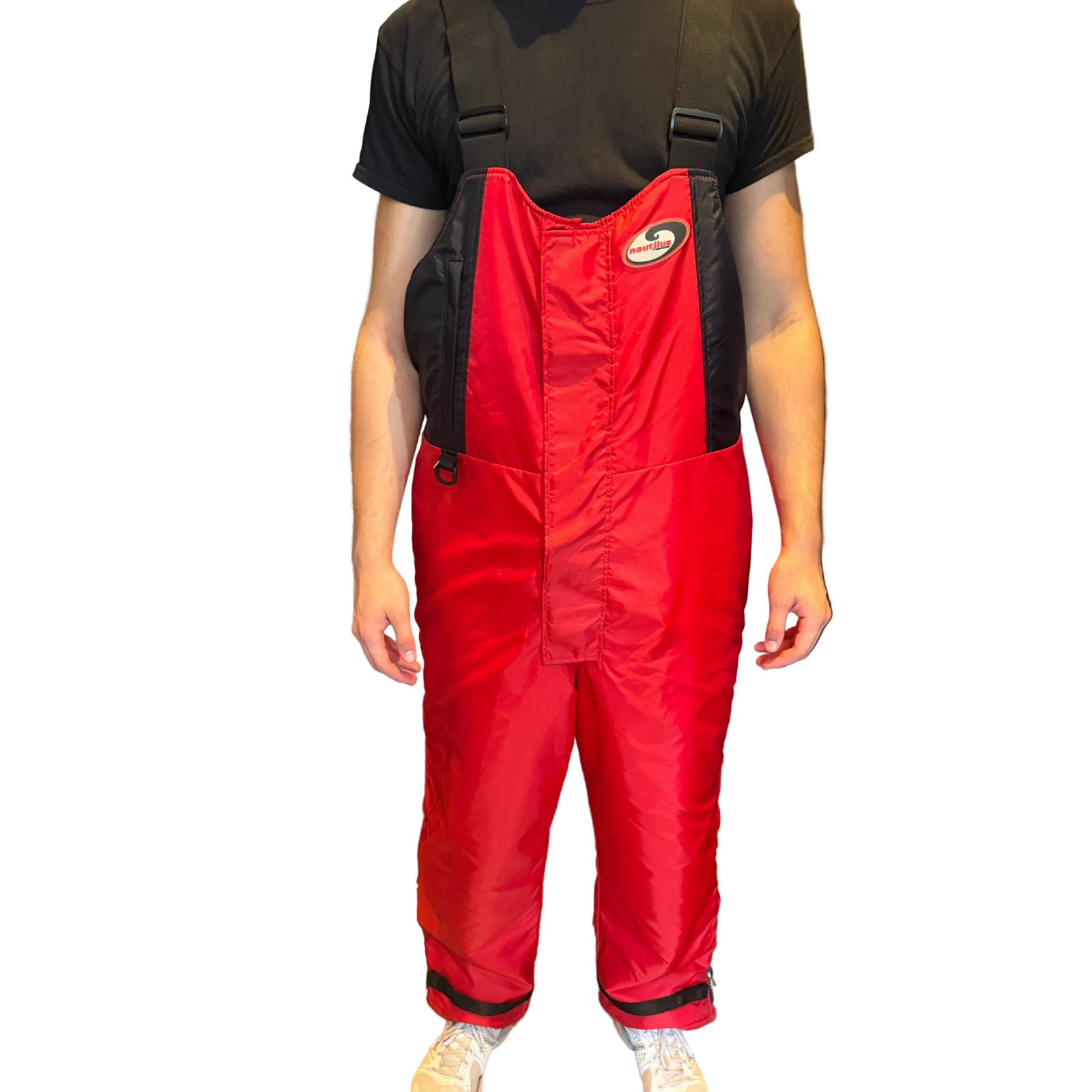 Nautilus Pro Series Insulated Survival Flotation Bib Snow Pants in Red Front on Model Size XL | ScoutTech Outfitters Mississauga Store