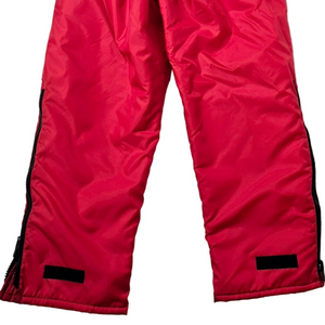 Nautilus Pro Series Insulated Survival Flotation Bib Snow Pants in Red Front Ankle Hook and Loop Closure View | ScoutTech Outfitters Mississauga Store