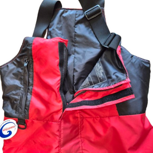 Nautilus Pro Series Insulated Survival Flotation Bib Snow Pants in Red Upper Body Close Up | ScoutTech Outfitters Mississauga Store