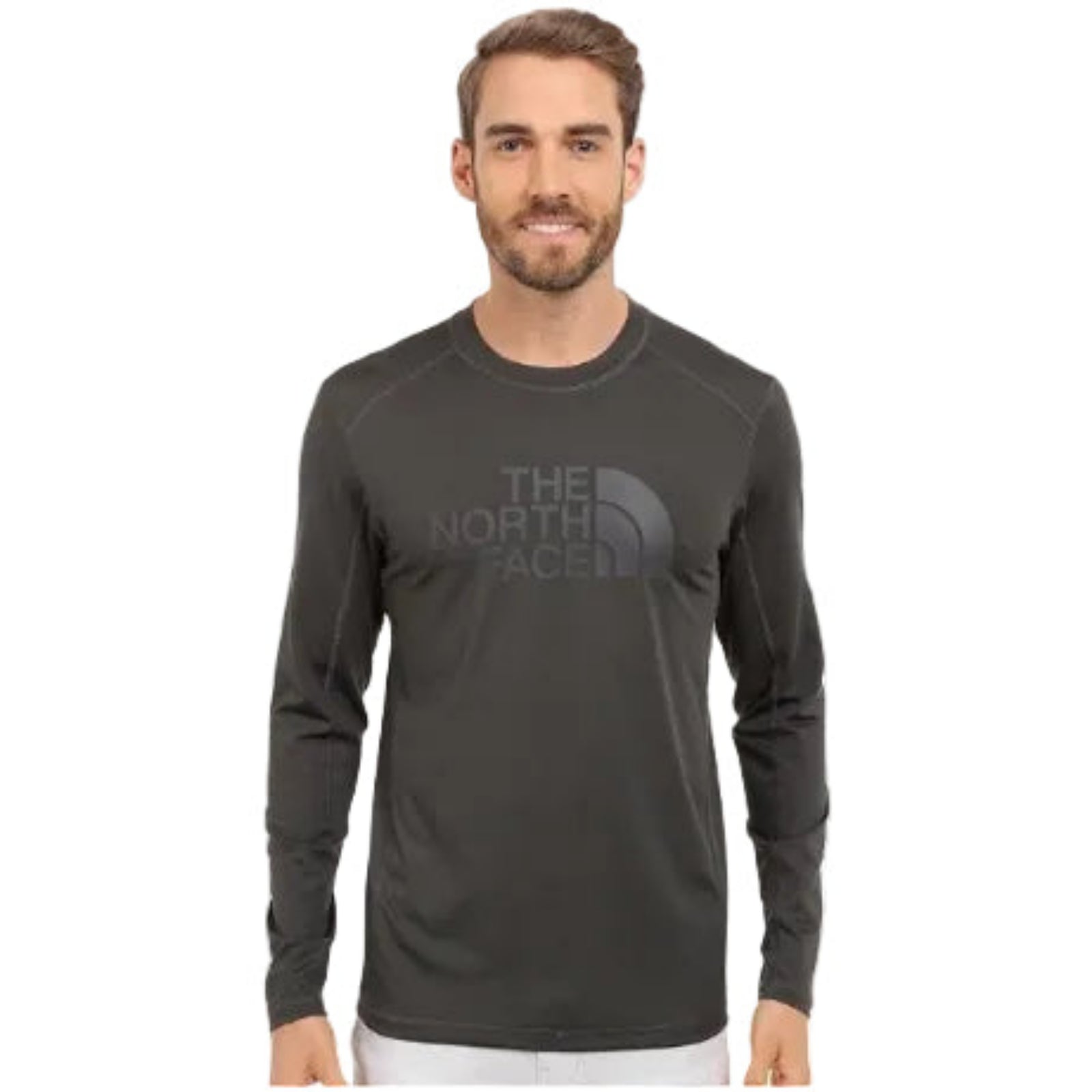 North Face Men's Long Sleeve Sink or Swim Rash Guards in Grey on Model | ScoutTech Outfitters