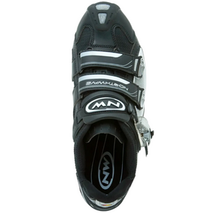 Northwave Men's Aerlite SBS Road Cycling Shoe Top View in Black and Silver Size EU 41.5 | ScoutTech Outfitters Mississauga Store