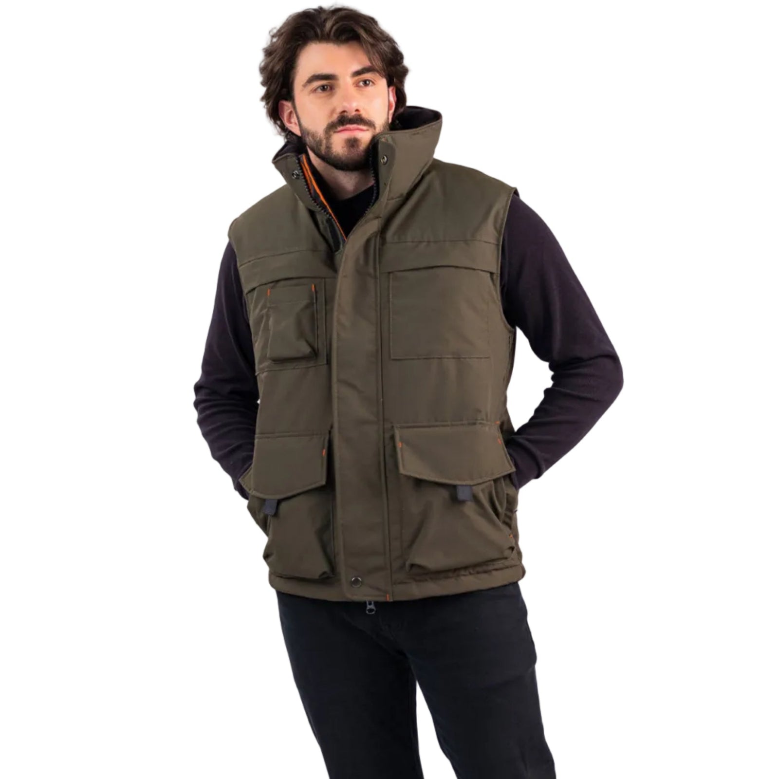 Outdoor Survival Canada OSC Men's Kayi -40 Down Vest in Alpine Moss on Model with Hands in Pockets | ScoutTech Outfitters Mississauga Store