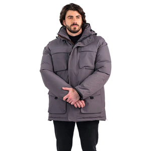 Outdoor Survival Canada OSC Men's Akiak -40 Down Parka in Charcoal Grey on Model Front Casual Pose | ScoutTech Outfitters Mississauga Store