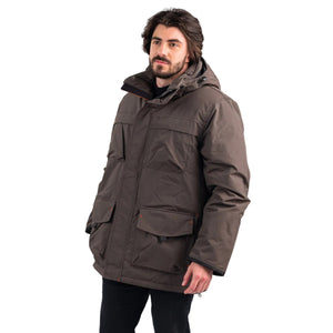 Outdoor Survival Canada OSC Men's Akiak  -40 Fur Free Down Parka in Steel Grey on a Model | ScoutTech Outfitters Mississauga Store