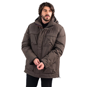Outdoor Survival Canada OSC Men's Akiak  -40 Fur Free Down Parka in Steel Grey on a Model Zipped Front | ScoutTech Outfitters Mississauga Store
