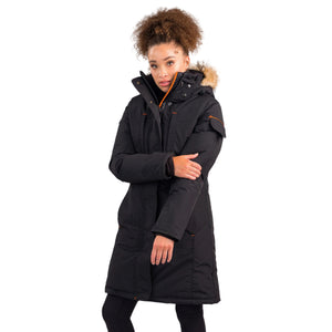 OS1081 Outdoor Survival Canada OSC Women's Nisto -40°C/F Down Parka in Orca Black Front Left View on a Model | ScoutTech Outfitters Mississauga Store