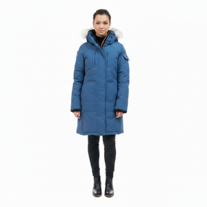 OS1081 Outdoor Survival Canada OSC Women's Nisto -40°C/F Down Parka in Indigo Blue Front on a Model | ScoutTech Outfitters Mississauga Store