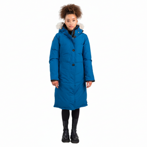 OS1101 Outdoor Survival Canada OSC Women's Nuaja Down Parka in Arctic Blue Front View -40°C/F | ScoutTech Outfitters Mississauga Store