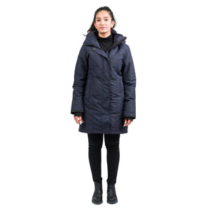 Outdoor Survival Canada OSC Women's Hai -15°C Down Parka in Cold Lake Blue on a Female Model | ScoutTech Outfitters Mississauga Store