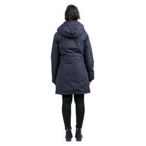 Outdoor Survival Canada OSC Women's Hai -15°C Down Parka in Cold Lake Blue Back Side on a Female Model | ScoutTech Outfitters Mississauga Store
