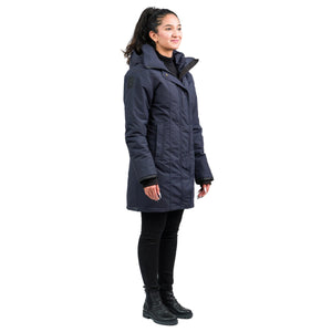 Outdoor Survival Canada OSC Women's Hai -15°C Down Parka in Cold Lake Blue Right Side on a Female Model | ScoutTech Outfitters Mississauga Store