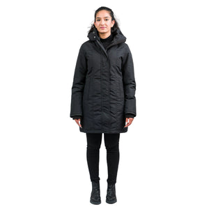 Outdoor Survival Canada OSC Women's Hai -15°C Down Parka in Orca Black on a Female Model | ScoutTech Outfitters Mississauga Store