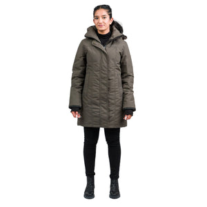 Outdoor Survival Canada OSC Women's Hai -15°C Down Parka in Steel Grey on a Female Model | ScoutTech Outfitters Mississauga Store