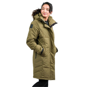 Outdoor Survival Canada OSC Women's Tiri -15°C Down Parka in Military Green Right Side on Model | ScoutTech Outfitters