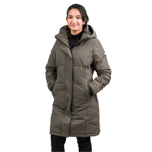 Outdoor Survival Canada OSC Women's Tiri -15°C Down Parka in Military Green Right Side on Model | ScoutTech Outfitters