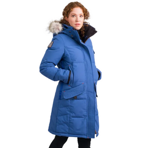 OSC Siku -40 Down Parka in Indigo Blue Front Right View on a Model | ScoutTech Outfitters Mississauga Store