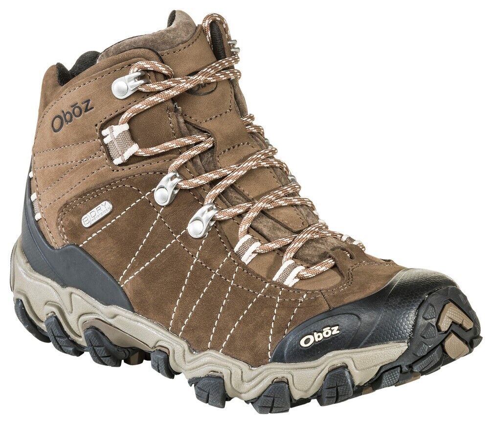 Oboz Women's Bridger Mid B-Dry Waterproof Leather Hiking Boots in Brown Front Angle | ScoutTech Outfitters Mississauga Store