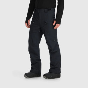 Outdoor Research Men's Snowcrew Insulated Ski Pants in Black Left Side with OR Logo at Knee and a zippered cargo pocket  | ScoutTech Outfitters Mississauga Store