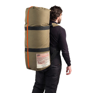 Outdoor Survival Canada Igloo -60C  Sleeping Bag in Green Transport Duffle Showing Orange Full Length Zipper and OSC Patch | ScoutTech Outfitters Mississauga Store