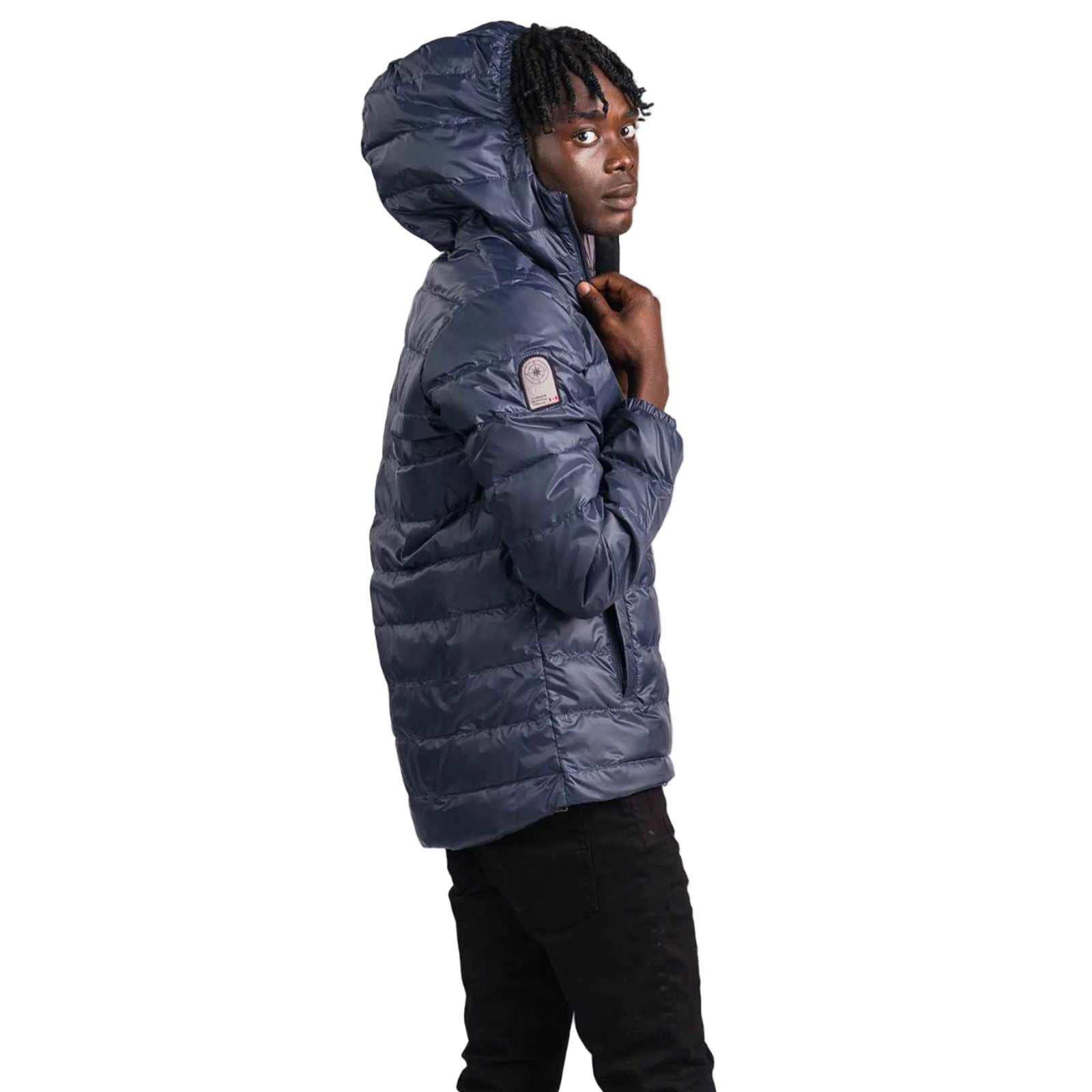 Outdoor Survival Canada Men's 0°C Manitoulin Down Puffer Jackets with Hood in Navy - Made in Canada | ScoutTech Outfitters Mississauga Store