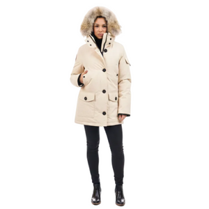 Outdoor Survival Canada OSC Kasa UC Women's -20°C Urban Coyote Down Parka in Opal Front Pose with Hood On | ScoutTech Outfitters Mississauga Store