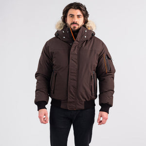 Outdoor Survival Canada OSC Men's Desna UC -20C Urban Coyote Down Bomber Jacket in Chestnut Brown on Model Front View | Scouttech Outfitters 