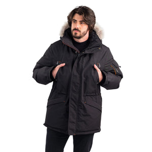 Outdoor Survival Canada OSC Men's Atim -40 Down Parka in Orca Black on a Model Front View | ScoutTech Outfitters