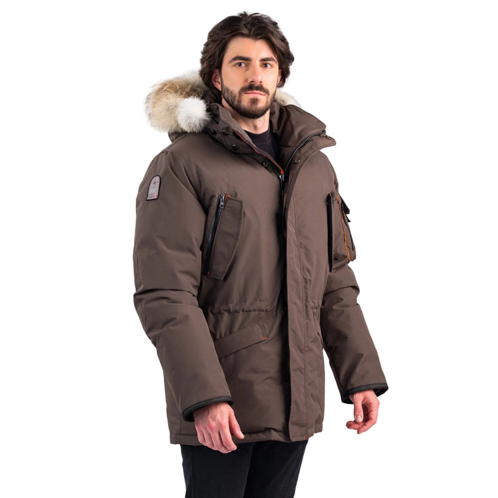 Outdoor Survival Canada OSC Men's Atim -40 Down Parka in Steel Grey on a Model Right Side View | ScoutTech Outfitters