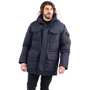 Outdoor Survival Canada OSC Men's Atka -40 Down Parka in Cold Lake Blue on Model with Front View | ScoutTech Outfitters