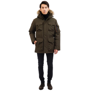 Outdoor Survival Canada OSC Men's Atka -40 Down Parka in Alpine Moss on Model with Front View | ScoutTech 